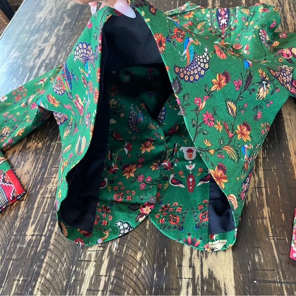 BENARES 💕 Kelly Green Boho Paisley Jacket Blazer Coat - MEDIUM - Picture 14 of 17
